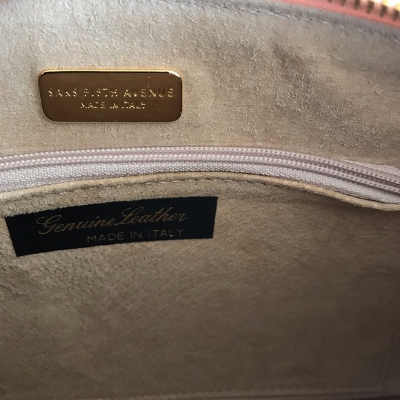 New Saks Fifth Avenue Genuine Leather Handbag Shoulder bag Textured Italy Pink - Picture 5 of 8